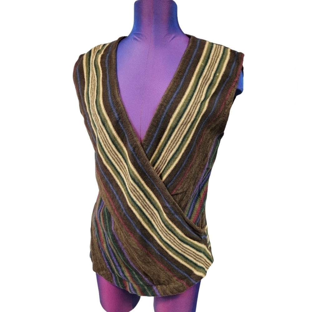 American Living Striped Faux Wrap Sleeveless Knit Top‎ Size Large Women's E39